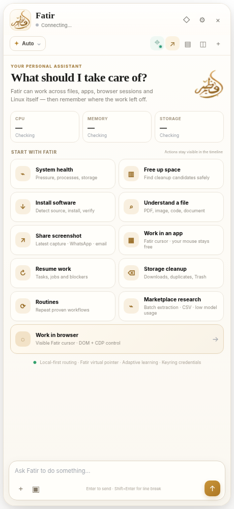 Fatir resident AI assistant sidebar on Linux